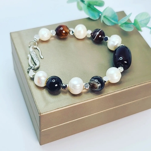 Black agate bracelet 10 mm - Picture 3 of 4